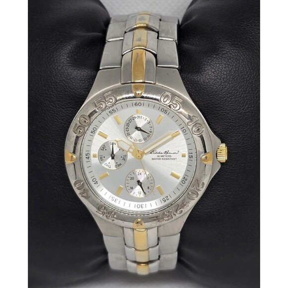 Eddie Bauer Other - Men's Eddie Bauer Textured 3 Eye Silver Gold Two Tone Case Bracelet Watch 11